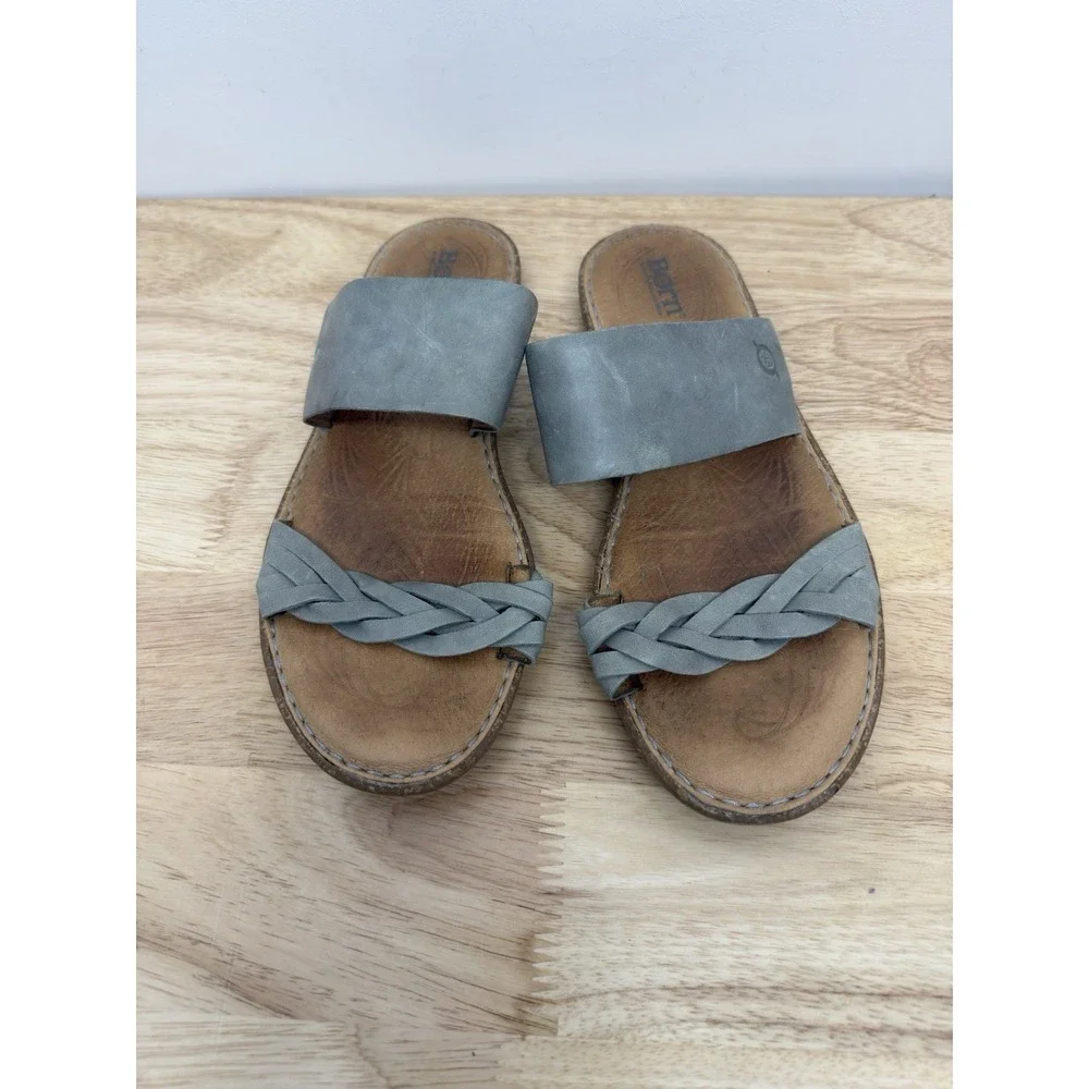 Born BR0033932 Women's 9M Slide Sandal Shoes‎ Green Leather Braided Strap #51